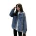 Chicco Hong Kong Style Loose Denim Jacket Female Students, Spring And Autumn Korean Version, Plus Size, Petite, Long Sleeve_mkmklike.com