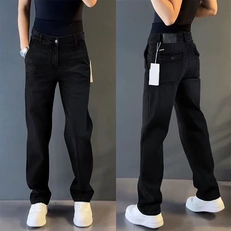 Men's Clothing Men's Smoky Gray Washed Retro Straight Leg Jeans Style High Street Loose Fit Slimming Casual Slightly Flared Trousers_mkmklike.com