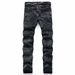 Vintage Punk High Street Slim Fit Distressed Studded Men's Jeans, Black Denim Pants For Teen Boys, Cotton Stretch Skinny Straight Leg Trousers_mkmklike.com