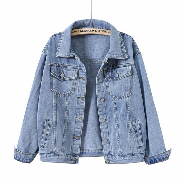 Women's Clothing Retro Blue Denim Loose Vintage Blue Denim Jacket - Relaxed Fit Korean Style Oversized Coat With Distressed Details For Men & Women_mkmklike.com