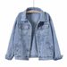 Women's Clothing Retro Blue Denim Loose Vintage Blue Denim Jacket - Relaxed Fit Korean Style Oversized Coat With Distressed Details For Men & Women_mkmklike.com