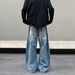 Nordmann American Style Vibe Retro Washed Vintage Dirty Dyed Jeans For Men High Street Trend Loose Wide Leg Ripped Scimitar Pants_mkmklike.com