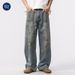 Men's Clothing High Street Retro Ink Splashed Jeans Distressed Dirty Washed Wide Leg Trousers_mkmklike.com