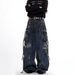 Men's Clothing Unisex Style Washed Distressed Multi Pocket Cargo Jeans Straight Leg Loose Fit Wide Leg Street Style Trendy_mkmklike.com