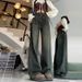 Retro Blue Wide-Leg Jeans Women, New Autumn Style, Suitable For Pear-Shaped Body, Plus Size, Loose Fit, Slimming, Draped_mkmklike.com