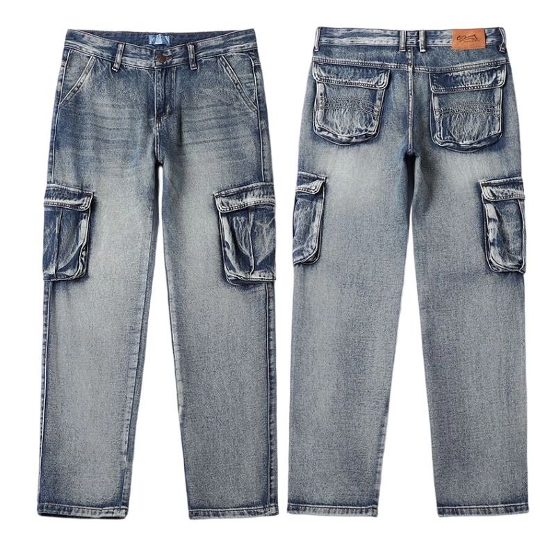 Cross-border Special For Hot-selling Plus Size Wide-leg Loose Jeans Men's Retro Multi-bag Locomotive Hip-hop Skateboard Pants_mkmklike.com