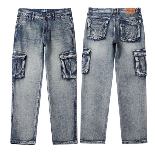 Cross-border Special For Hot-selling Plus Size Wide-leg Loose Jeans Men's Retro Multi-bag Locomotive Hip-hop Skateboard Pants_mkmklike.com