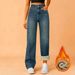 Women's Clothing Fleece-Lined Relaxed Fit Jeans - High Stretch Straight Leg Winter Pants (S-XXL)_mkmklike.com