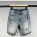 Men's Casual Embroidered Patch Denim Shorts - Relaxed Fit Straight Leg Mid-Length Summer Hip-Hop Style_mkmklike.com