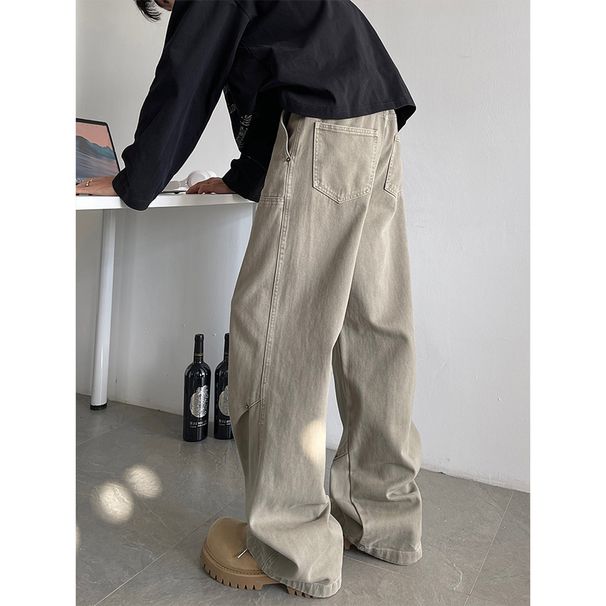 Vintage American Street Style Studded Cargo Pants For Men - Retro Workwear Denim Jeans With Wide Leg & Rivet Details (Brown Green)_mkmklike.com