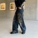 Men's Vintage Distressed Denim Pants - Oversized Baggy Jeans With Frayed Hem & Streetwear Aesthetic (S-3XL, Washed Blue)_mkmklike.com