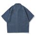 Loom Japanese Retro American Style Ethnic Cuban Collar Workwear Short Unisex Loose Half Sleeve Denim Shirt_mkmklike.com