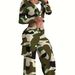 Women's Clothing fashion camouflage print casual sexy short tops casual pants suits _mkmklike.com