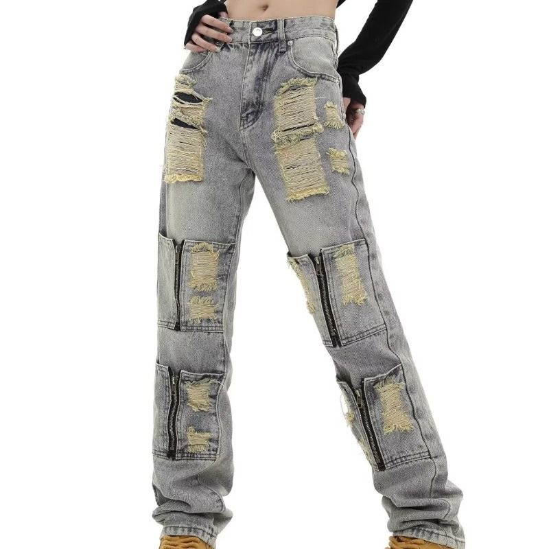 Men's Vintage Distressed Denim Jeans | 90s Baggy Streetwear Pants | Oversized Straight-Leg Relaxed Fit | Y2K Grunge Aesthetic_mkmklike.com
