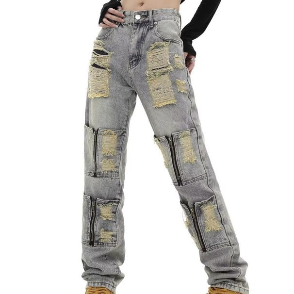 Men's Vintage Distressed Denim Jeans | 90s Baggy Streetwear Pants | Oversized Straight-Leg Relaxed Fit | Y2K Grunge Aesthetic_mkmklike.com