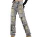 Men's Vintage Distressed Denim Jeans | 90s Baggy Streetwear Pants | Oversized Straight-Leg Relaxed Fit | Y2K Grunge Aesthetic_mkmklike.com