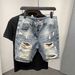 Men's Trendy Denim Shorts Loose Fit Five Point Summer Thin Casual Ripped Korean Style Cargo Pants Brand_mkmklike.com