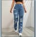 Distressed Butterfly Print High Waist Straight Leg Jeans For Women - Fashion Denim Pants With Contrast Stitching, Comfort Stretch Fit_mkmklike.com