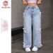 Streetwear Bow-Tie Distressed Jeans - High Waist Wide Leg Loose Fit Denim Pants For Women_mkmklike.com