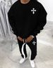 Men's Clothing Fashionable Cross Embroidery Crewneck Sweatshirt And Pants Two-Piece Set Casual Outfit_mkmklike.com