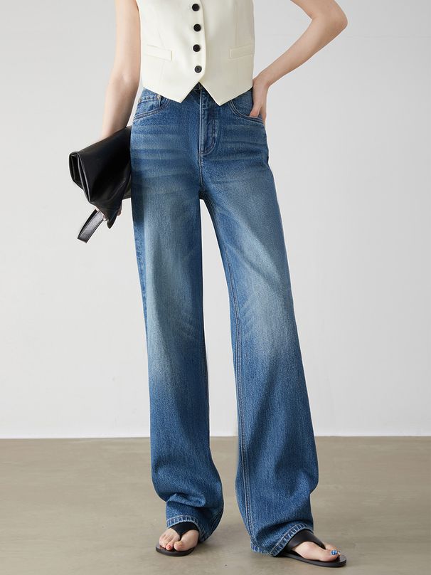 Women's Clothing High Waist Washed Retro Straight Jeans_mkmklike.com