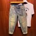 Men's Clothing Casual Jeans Trendy Nostalgic Retro Ripped Patch Seam Design Loose Tapered Harem Pants_mkmklike.com