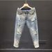 Men's Distressed Jeans Slim Fit Stretch Denim Pants With Washed Effect For Casual Wear_mkmklike.com