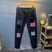 Men's Stretch Washed Denim Jeans - Slim Fit Patchwork Embroidery Streetwear Pants For Casual & Urban Style_mkmklike.com