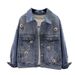 Chicco Spring Jacket For Women With Knitted Flowers, New Vintage Rhinestone Denim Jacket, Short Workwear Top_mkmklike.com