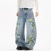 BSJ Trendy Spring Retro Floral Embroidered Curved Jeans For Men And Women, Loose Fit And Wide Leg Design._mkmklike.com