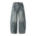 American Style Washed Denim Scimitar Men's Trendy Cargo Deconstructed Split Spliced Sickle Loose Wide-Leg Long Pants_mkmklike.com