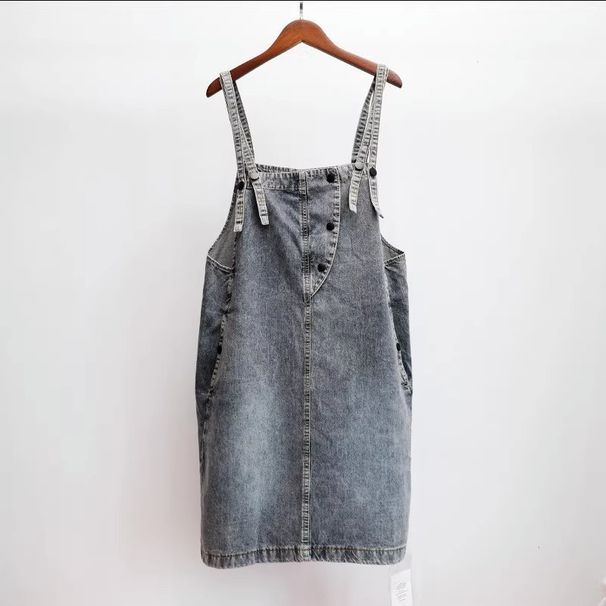Fashion Denim Two-Piece For Women's 2025 Summer New A-Line Skirt, Anti-Aging And Stylish Suspender Dress Set_mkmklike.com