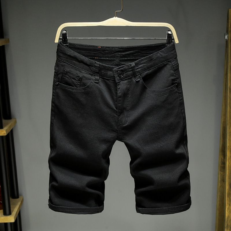 Men's Clothing Men's Style Slim Fit Stretch Denim Shorts Mid-Length With Letter Print Patchwork And Ripped Details Summer Thin Five Point Shorts_mkmklike.com