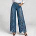 Women's Washed Denim Lace Patchwork Long Jeans Relaxed Everyday Wear Versatile Comfortable Feshion Trend_mkmklike.com