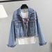 Women’s Oversized Denim Jacket With Beaded Ins Details – Korean Style Loose Fit Vintage Hong Kong Fashion (Indigo Blue, One Size Fits Most)_mkmklike.com