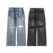 Men's Clothing American Retro Ripped Jeans For Men And Women Washed And Distressed Loose Wide Leg Straight Leg Trendy High Street Pants_mkmklike.com