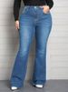 Vintage Washed Mid Rise Flare Jeans For Women - Classic Blue Denim With Comfort Stretch - Retro 70s Style Bootcut Pants_mkmklike.com