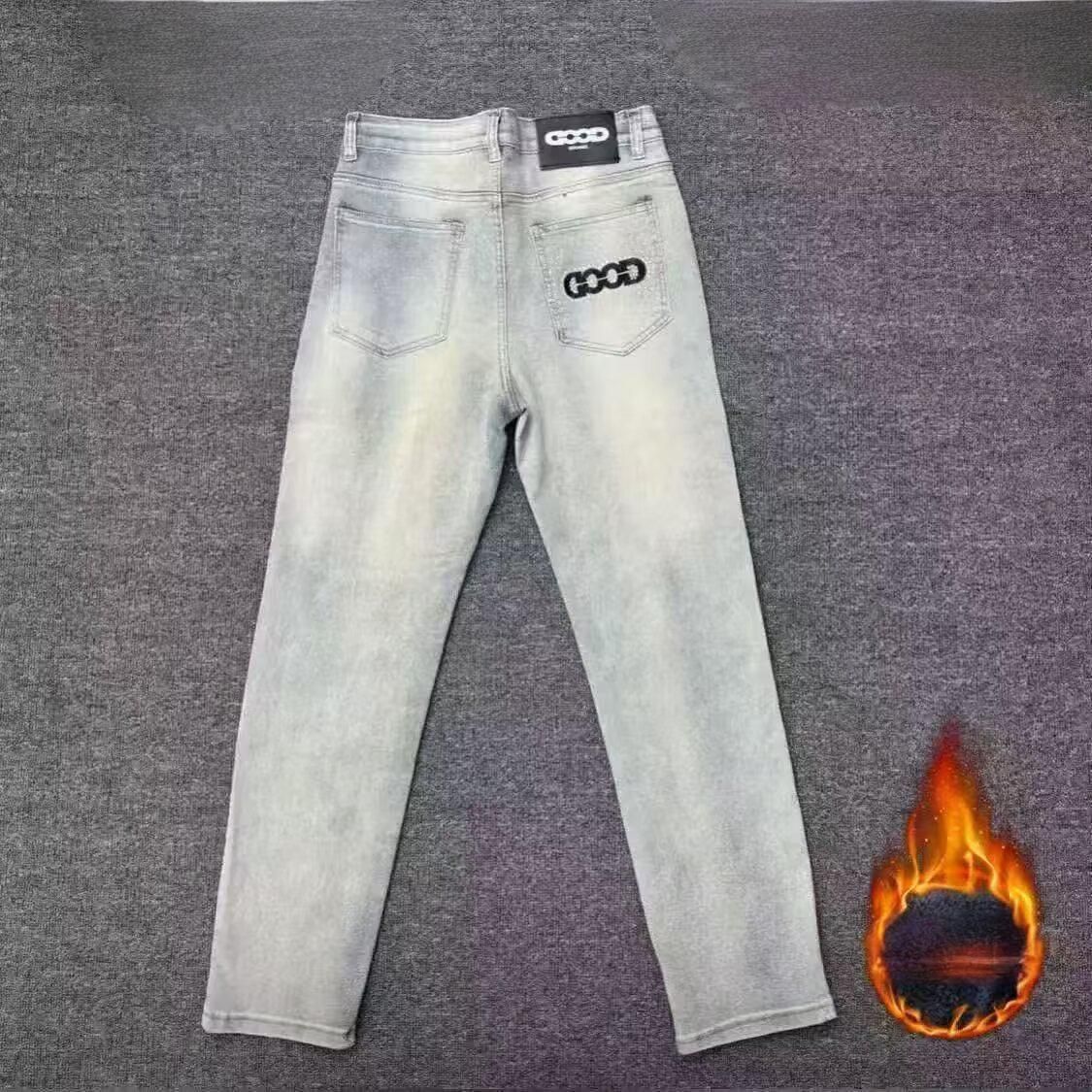 Men's Clothing Stretch Straight Leg Japanese Streetwear Stretch Straight-Leg Jeans With Fleece Lining - Relaxed Fit Retro Dad Pants For Casual Wear_mkmklike.com