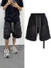 Men's Vintage Workwear Denim Shorts Distressed Raw Hem Multi-Pocket Cargo Design 5-Inch Inseam Retro Streetwear Blue Black S-3XL_mkmklike.com