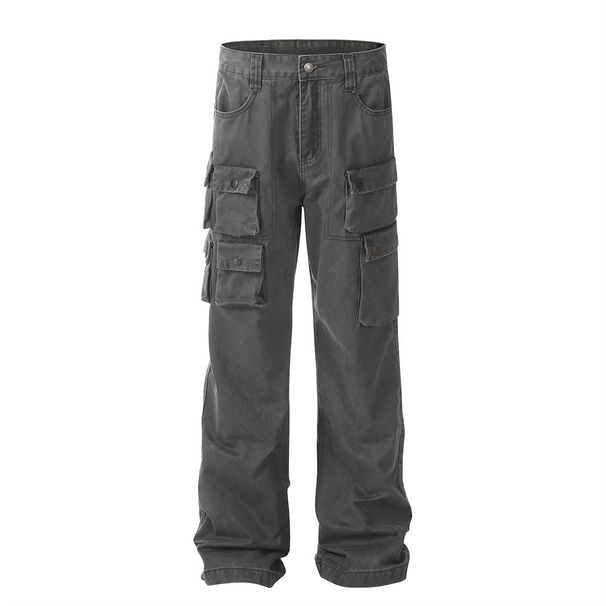 Functional Tactical Multi-Pocket Jeans For Men Punk Street Fashion Design Niche Loose Straight Workwear Pants_mkmklike.com