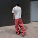 Men's American Retro Red Letter All over Jacquard Jeans Wide Leg Straight Leg Trousers Light Luxury Trendy Street Style_mkmklike.com