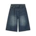 Men's Loose Straight Wide Leg Cropped Denim Shorts American Retro Distressed Blue Summer Niche Wide Pants_mkmklike.com