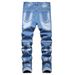Men's Distressed Denim Jeans – Vintage Washed Blue With Contrast Stitching & Knee Rips (28-42 EU Sizes) | Streetwear Staple_mkmklike.com