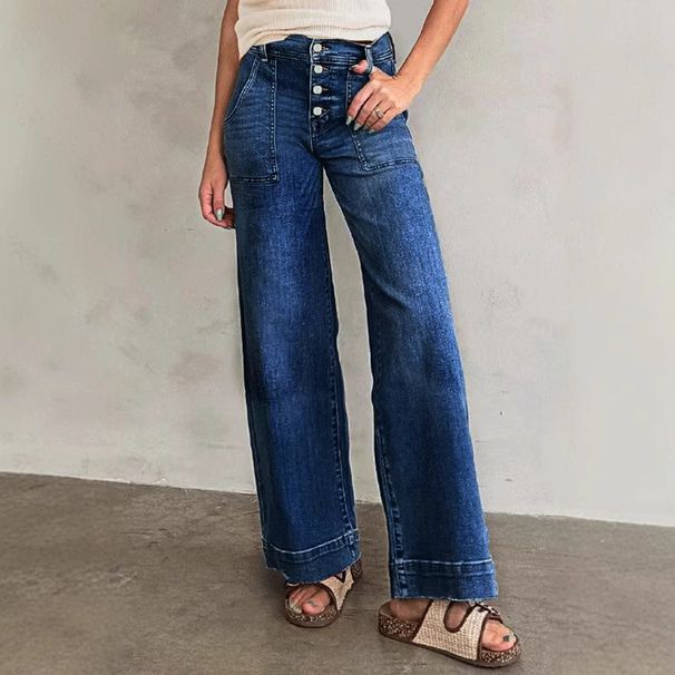 Women's Straight Leg Stretch Jeans - Mid-Rise Comfort Denim Pants, Casual & Versatile, Dark Blue (S-XXL)_mkmklike.com