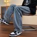 Men's Clothing High Street Style Men's Loose Straight Leg Trendy Embroidered Casual Pants, Trendy Brand Versatile Wide Leg Trousers_mkmklike.com