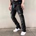 Men's Trendy Casual Distressed Washed Jeans Midweight Straight Pants With Zipper Design Softener Fabric_mkmklike.com