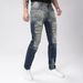 Men's Stretch Skinny Jeans With Distressed Details, Slim Fit, Dark Blue Distressed Men's Trousers_mkmklike.com