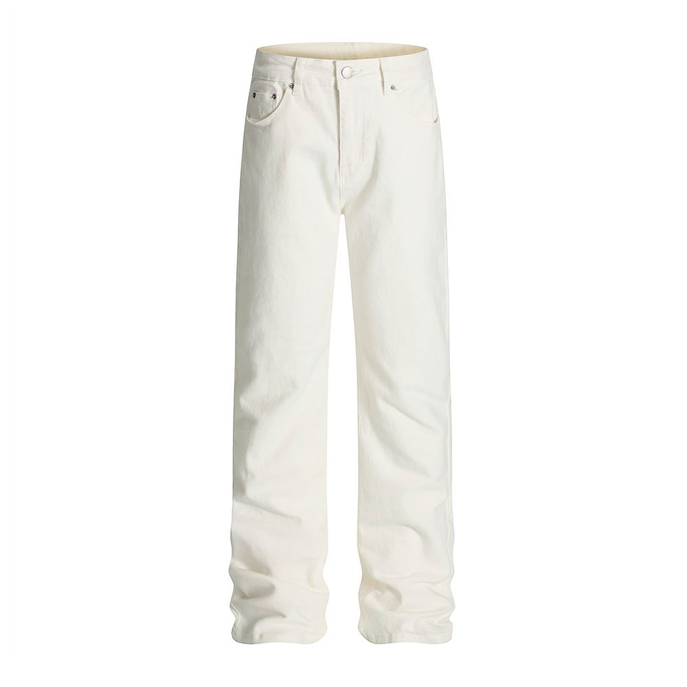 American High Street Solid Color Denim Men's Basic Style Simple Versatile Casual Loose Straight Pants Trendy Fashion_mkmklike.com