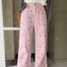 Korea Sweet Pink Printed Jeans For Women Spring/summer Straight Leg Wide Leg Casual Pants 2025 Y2K Casual Street Jeans For Women_mkmklike.com