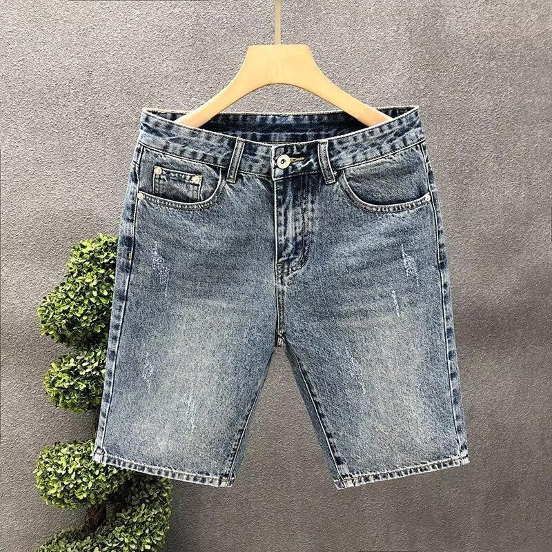Men's Slim Fit Stretch Denim Shorts - Summer Casual Elastic Waist Comfortable Mid-Length Shorts For Teens & Young Adults_mkmklike.com